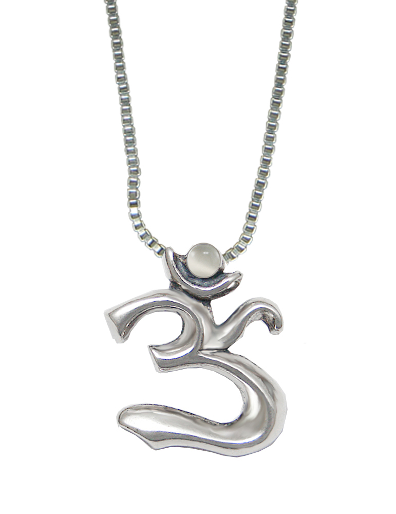 Sterling Silver Elegant Ohm Symbol Pendant With White Moonstone